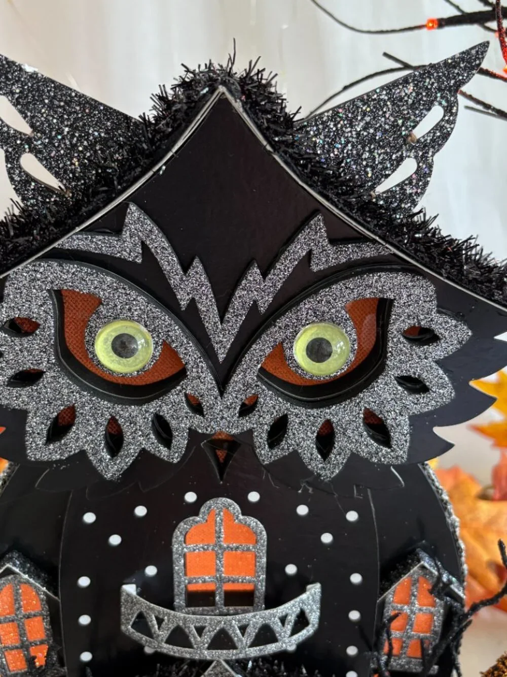 Bella Lux Haunted Halloween Owl Shape Led Light Up Putz House 12